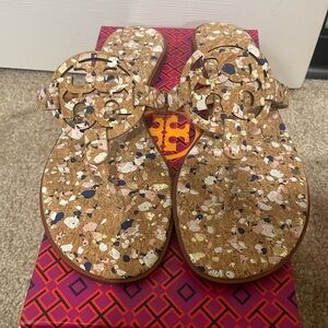 New Tory Burch Miller Confetti Cork Sandals Size 10